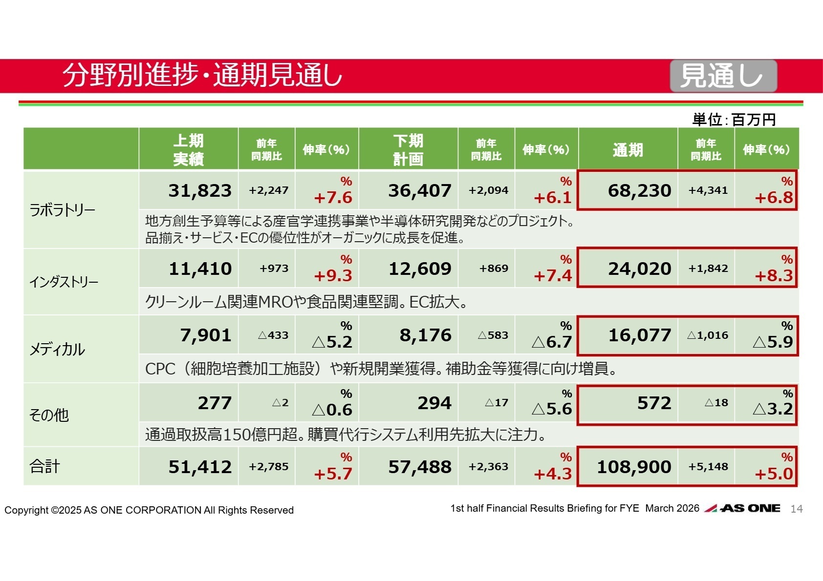 分野別進捗・通期見通し