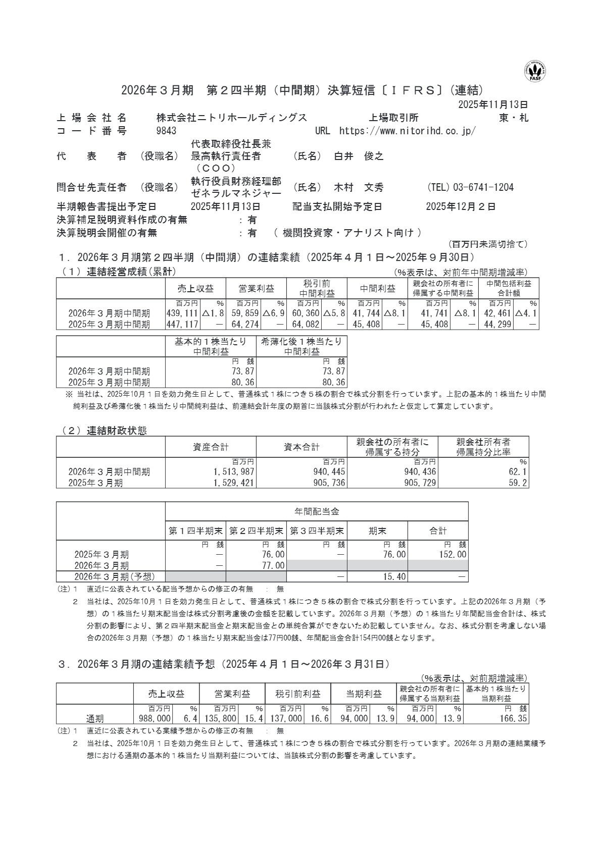 連結経営成績サマリー