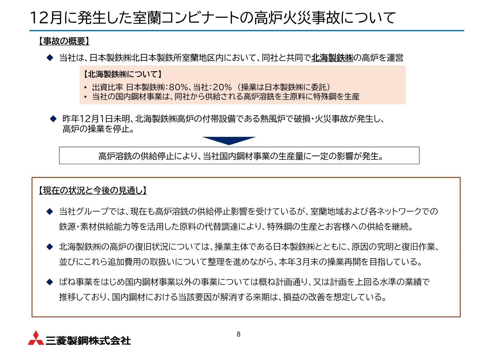 室蘭コンビナートの復旧見通し