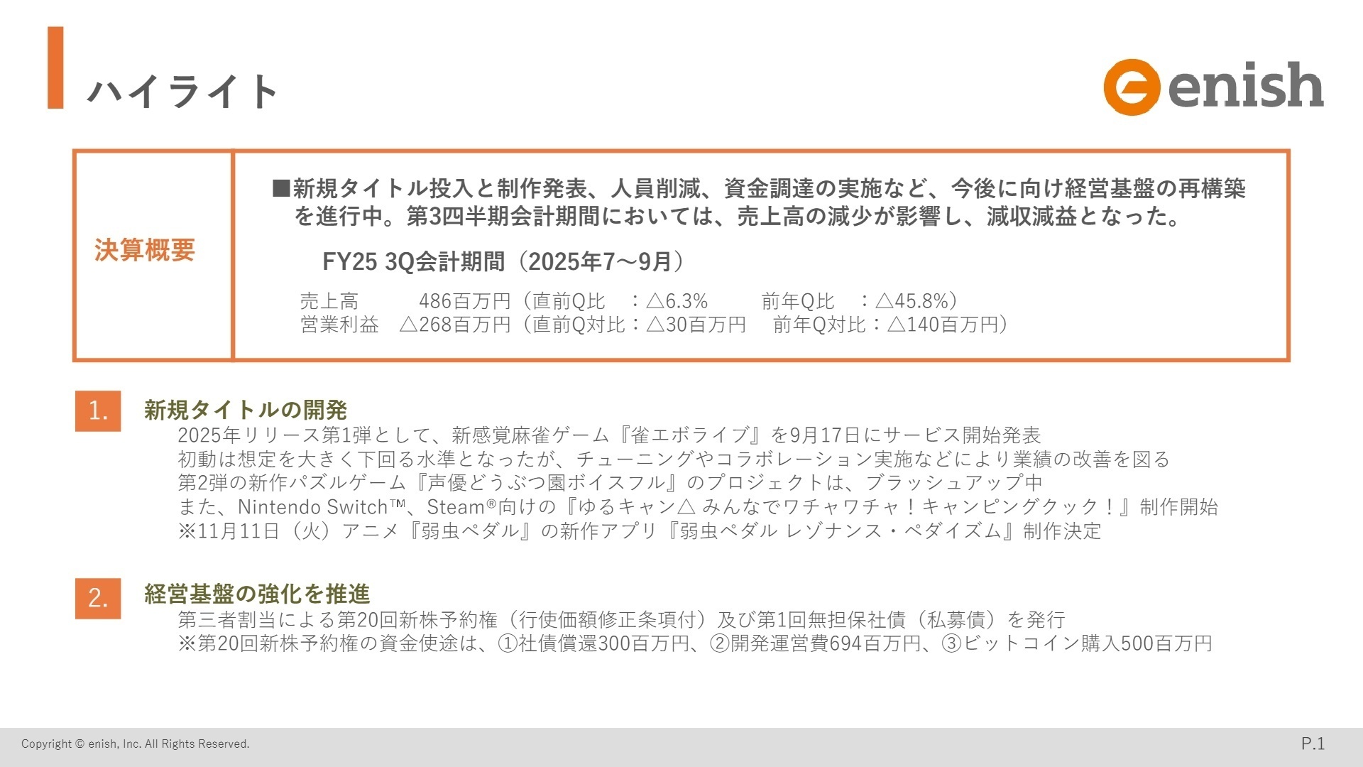 新規タイトル開発状況