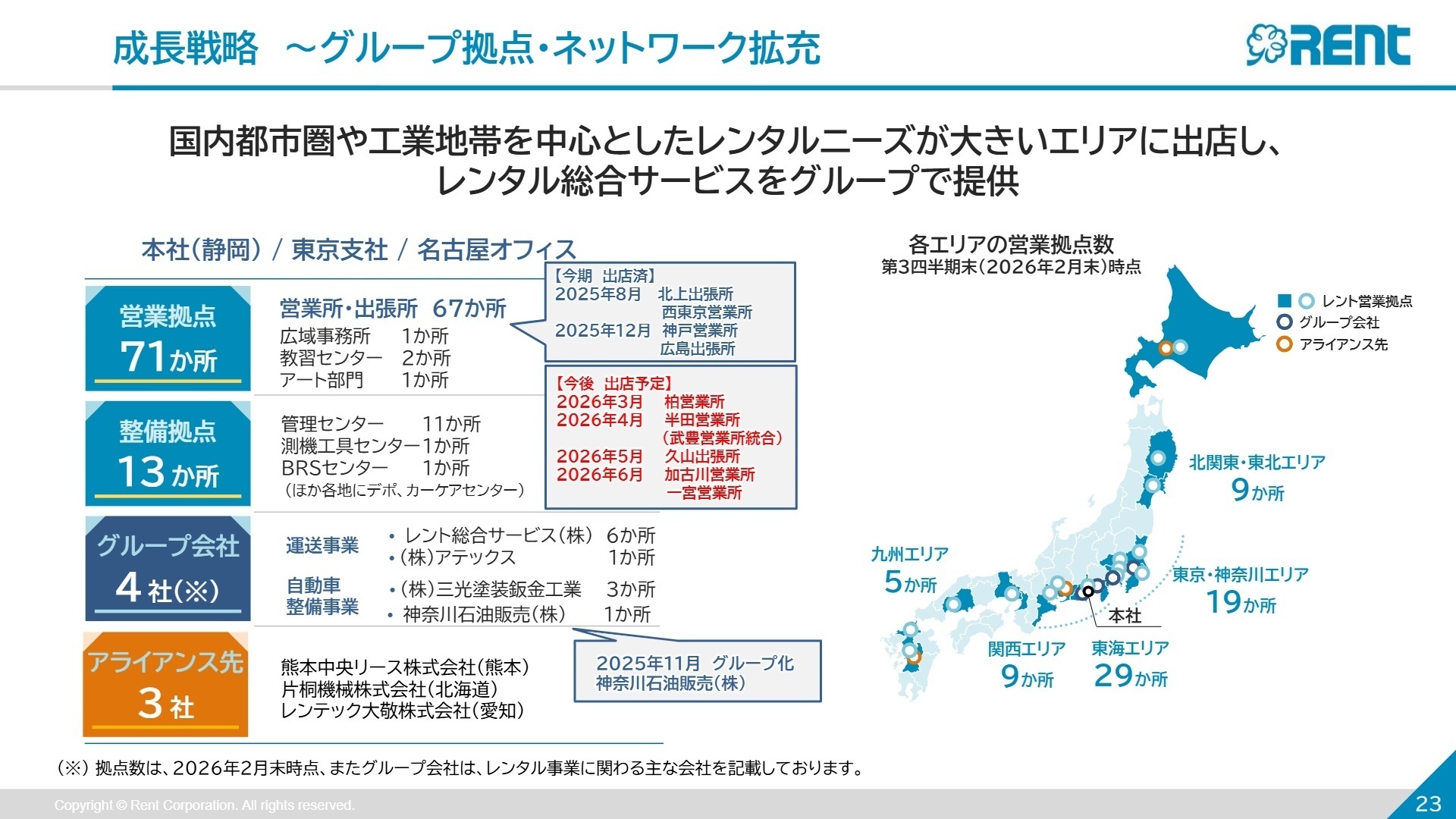 今後の出店予定と拠点ネットワーク