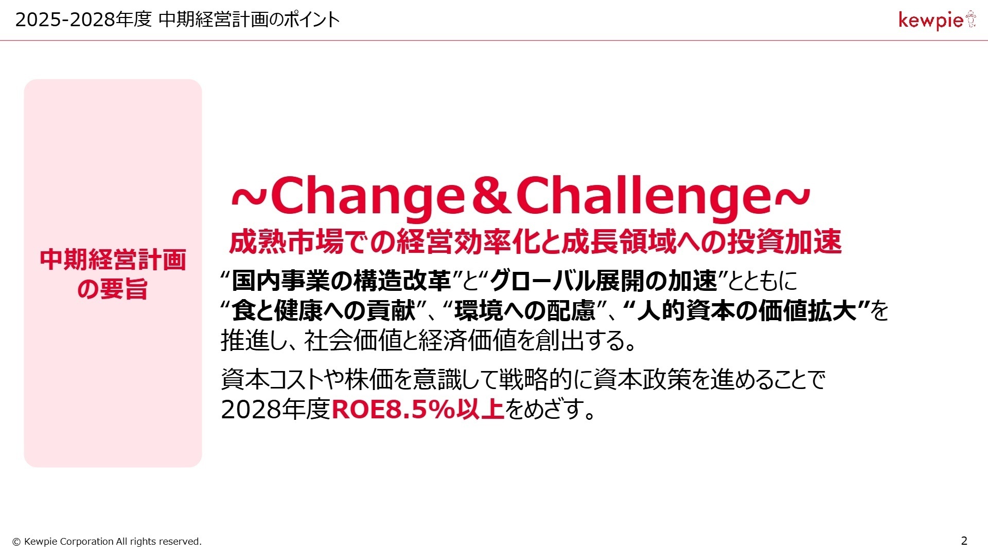 2025-2028年度 中期経営計画のポイント