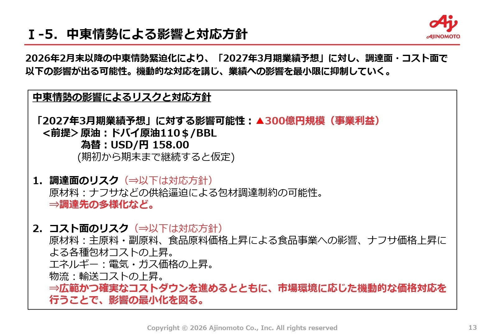 中東情勢による影響と対応方針