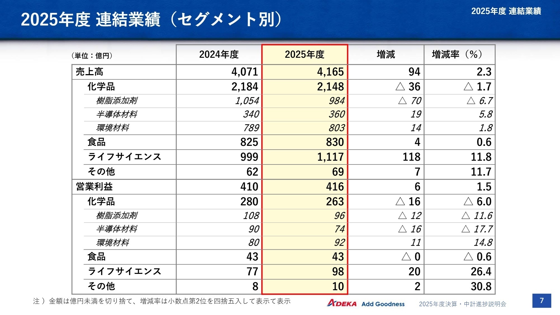 2025年度 連結業績（セグメント別）