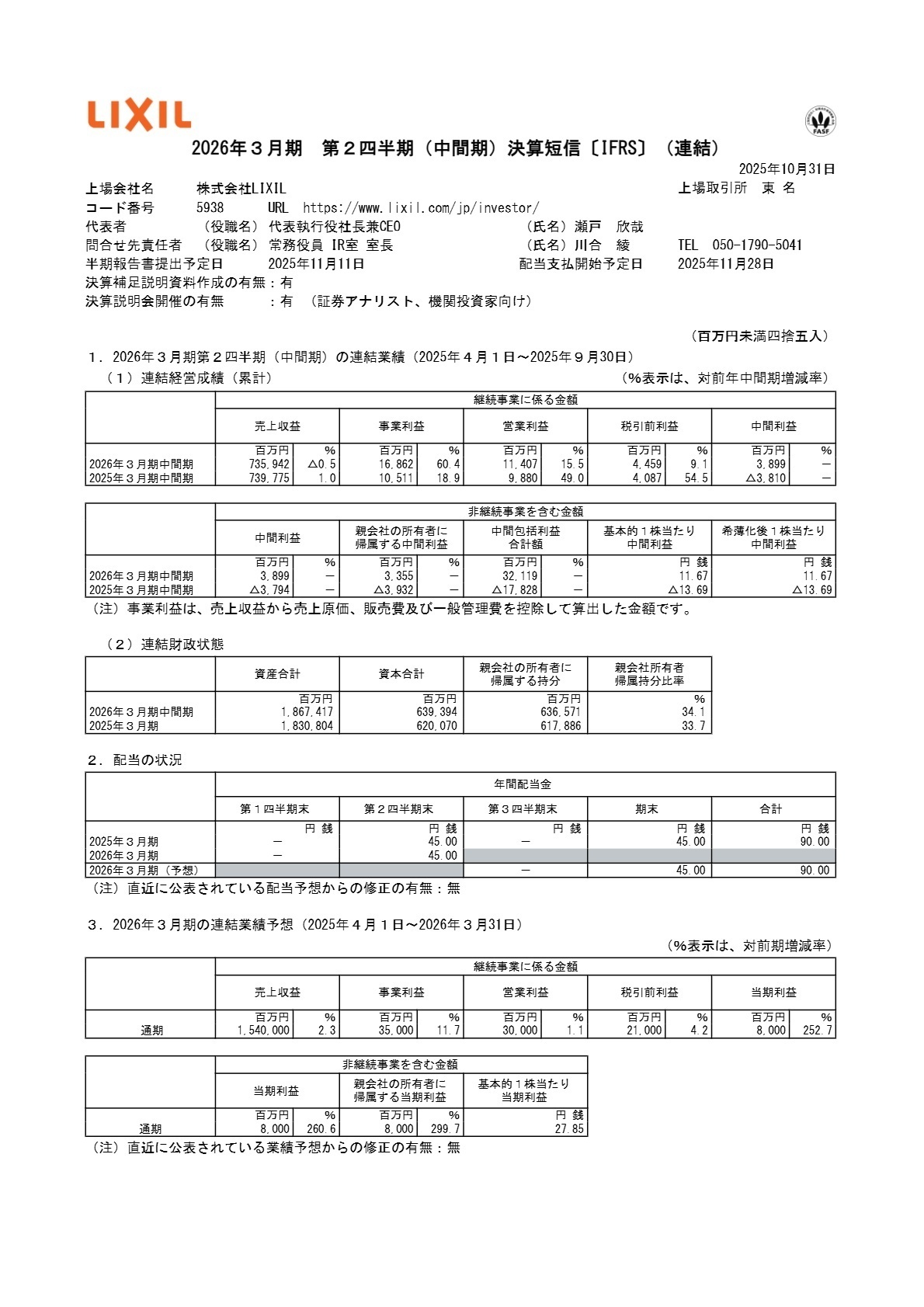 連結経営成績累計表