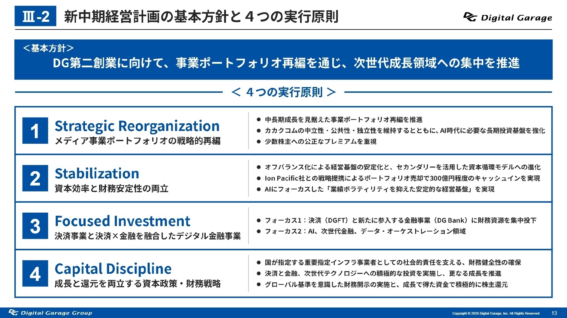新中期経営計画の基本方針と4つの実行原則