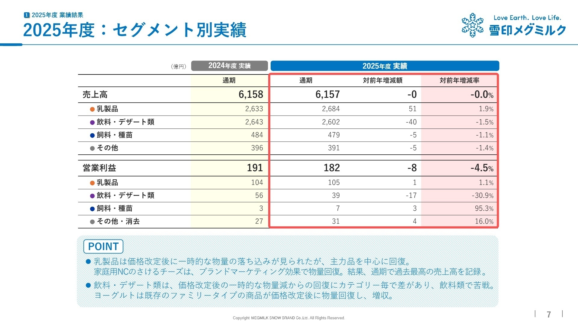 2025年度：セグメント別実績