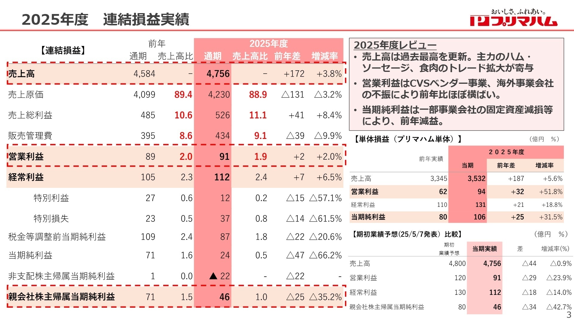 2025年度 連結損益実績