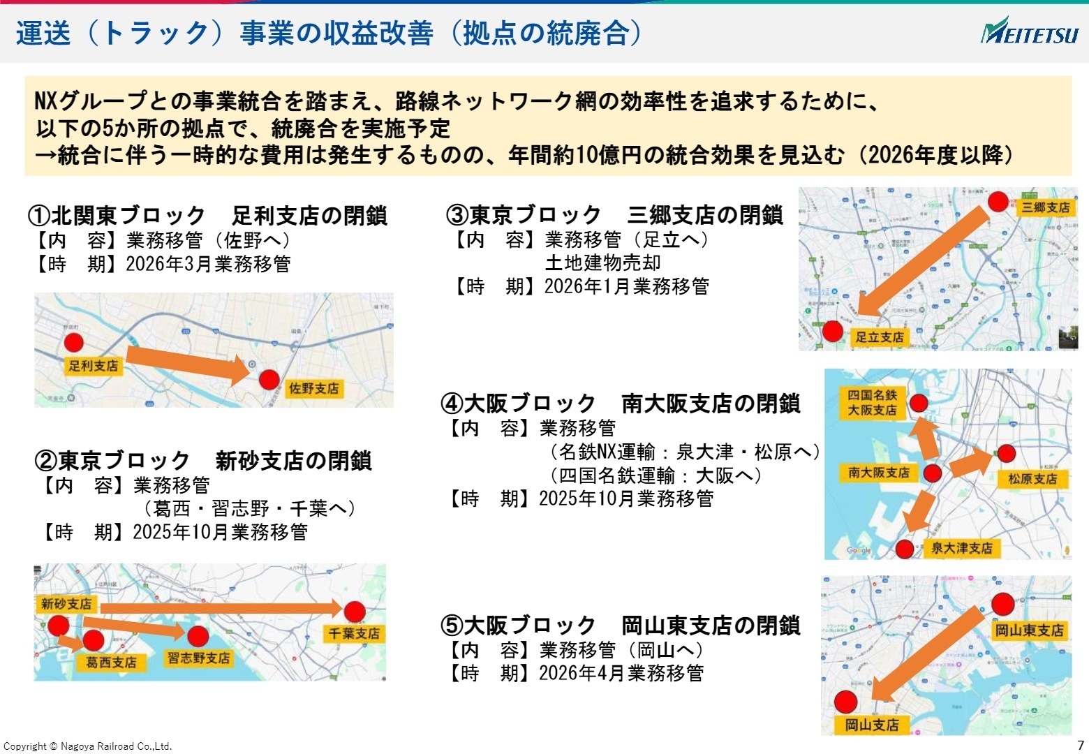 運送事業の拠点統廃合