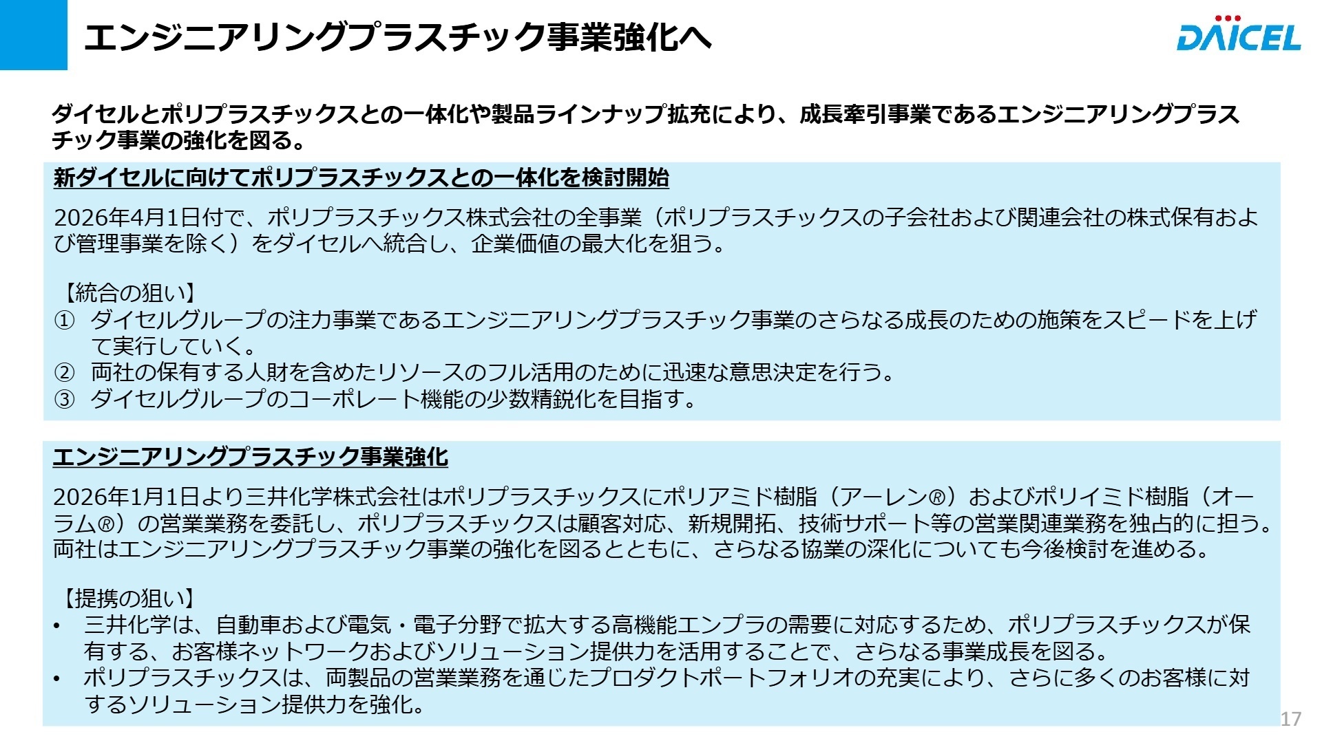 エンジニアリングプラスチック事業の強化戦略